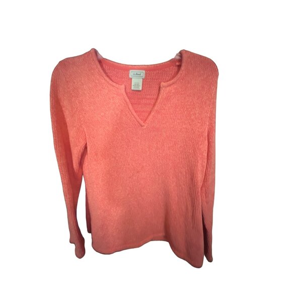 L.L. Bean Womens Salmon Pink Heavy Knit Pullover Sweater 100% Cotton Size XS Pet - Picture 1 of 4